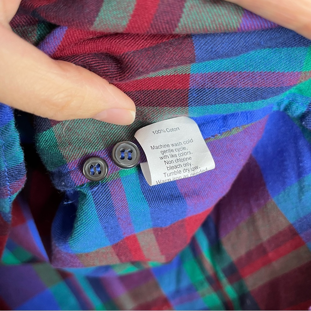 J. Crew Half Button Multi Color Plaid Checkered Long Sleeve Shirt Size Small - Picture 5 of 9